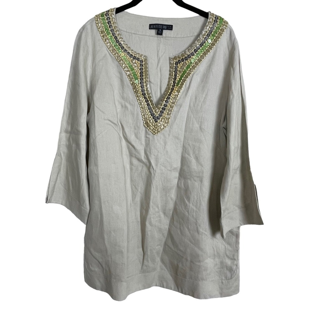 Lafayette 148 New York Linen Tunic 10 Quiet Luxury Coastal Chic